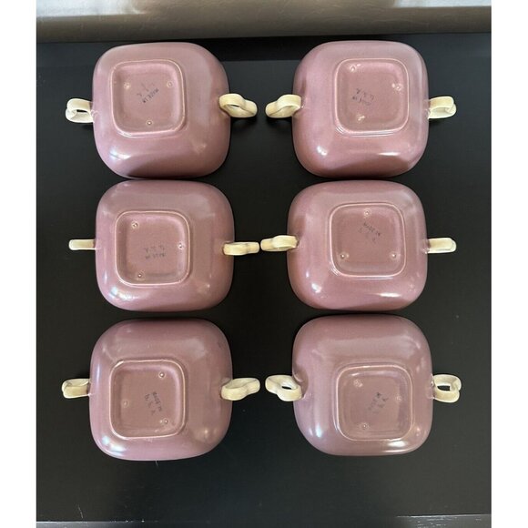 6 Franciscan Metropolitan Mauve Flat Cream Soup Bowls 1940 1957 Art Deco - Picture 8 of 10